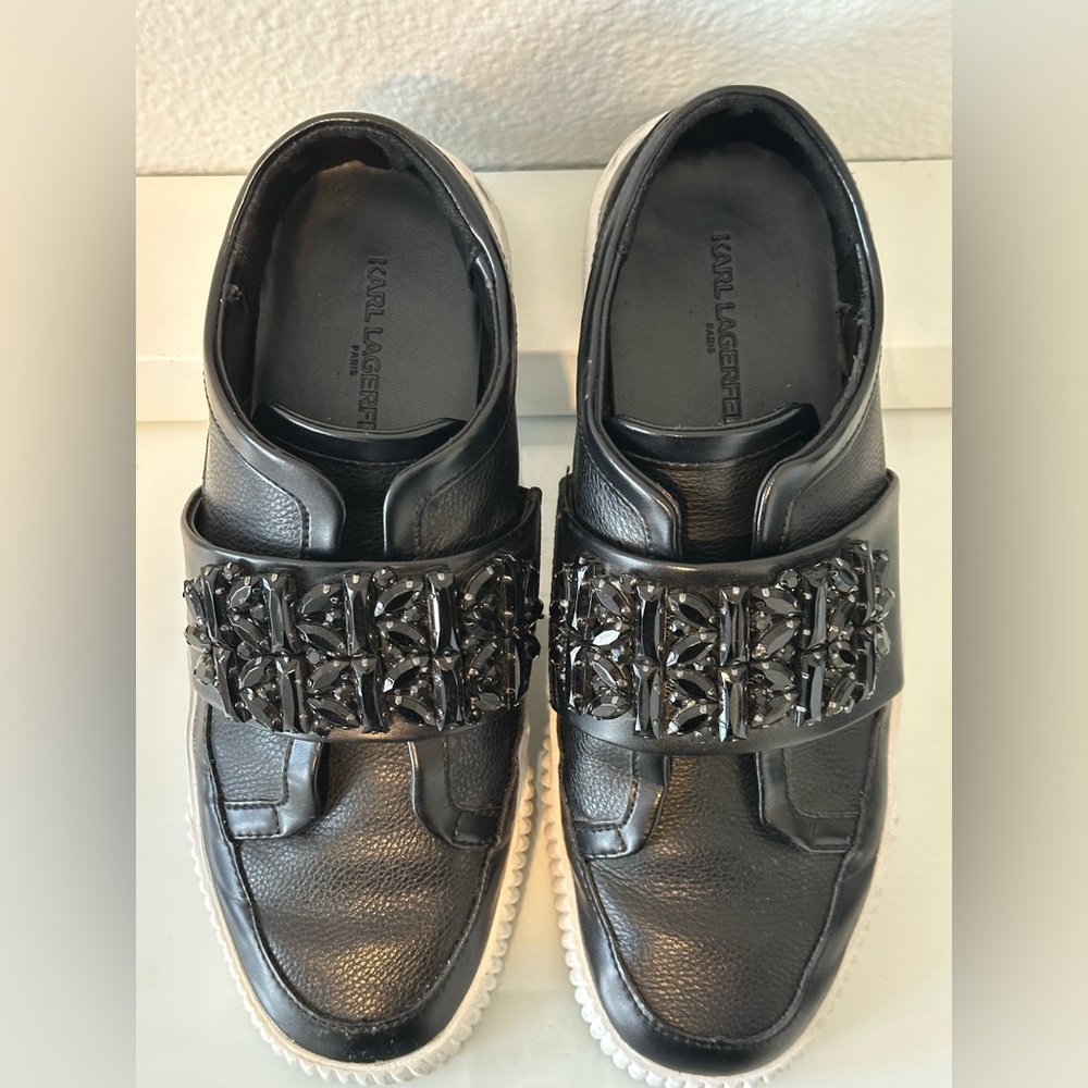 Karl Lagerfeld Paris Embellished Platform Sneakers | Black | Size 9
